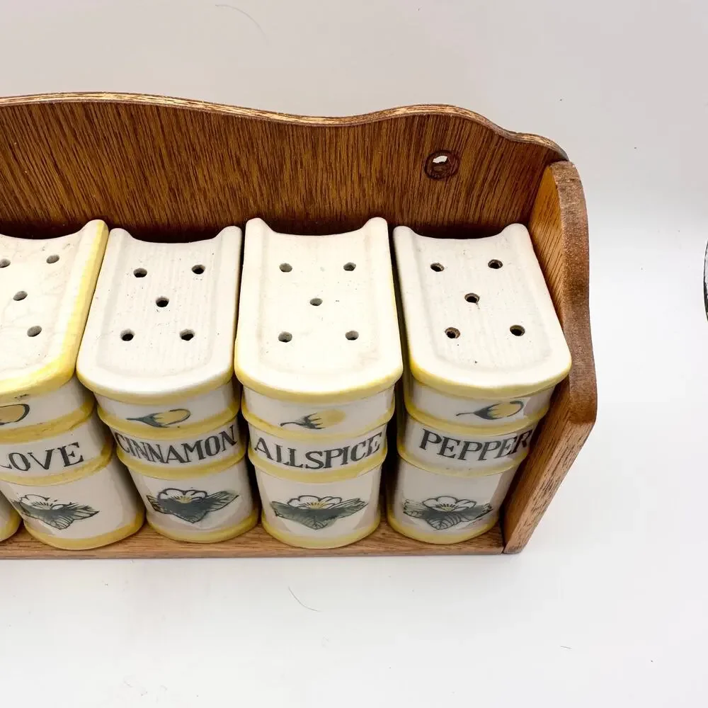 Vintage Nasco Handpainted Spice Rack Library Yellow Cream Ceramic Books 1950s
